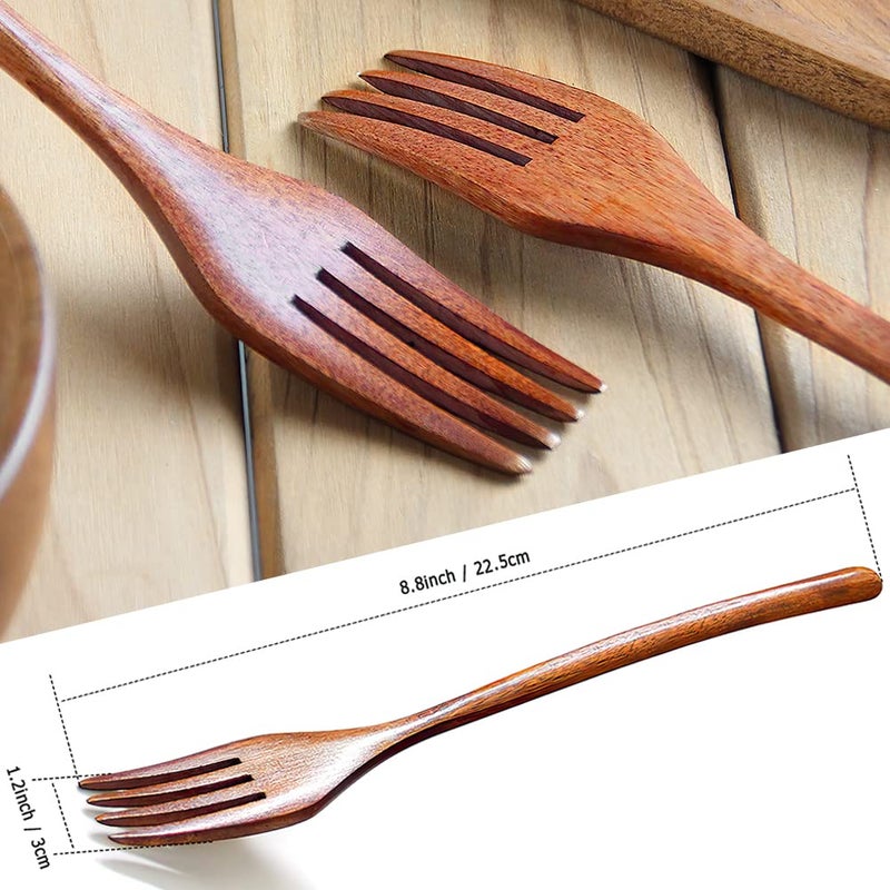 AOOSY Forks,Wooden Forks, AOOSY 6 Pieces Eco-friendly Japanese Wood Salad Dinner Forks Wooden Forks Set Reusable Handmade Natural Wood Flatware Set for Cooking Stirring Eating - Image 2